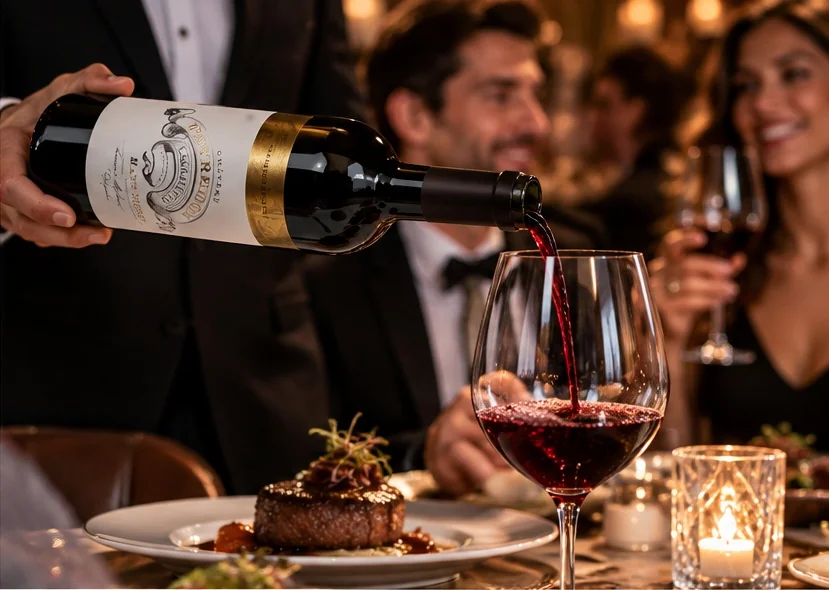Rót vang đỏ Château Peyredon Lagravette bên món bò nướng